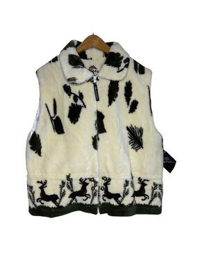 Denali Deer Print Soft Fleece Full Zip Lined Vest Womens Size XL